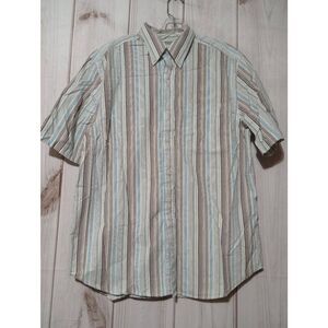 Eddie Bauer Shirt Men's Medium Blue Brown Button Front Short Sleeve‎